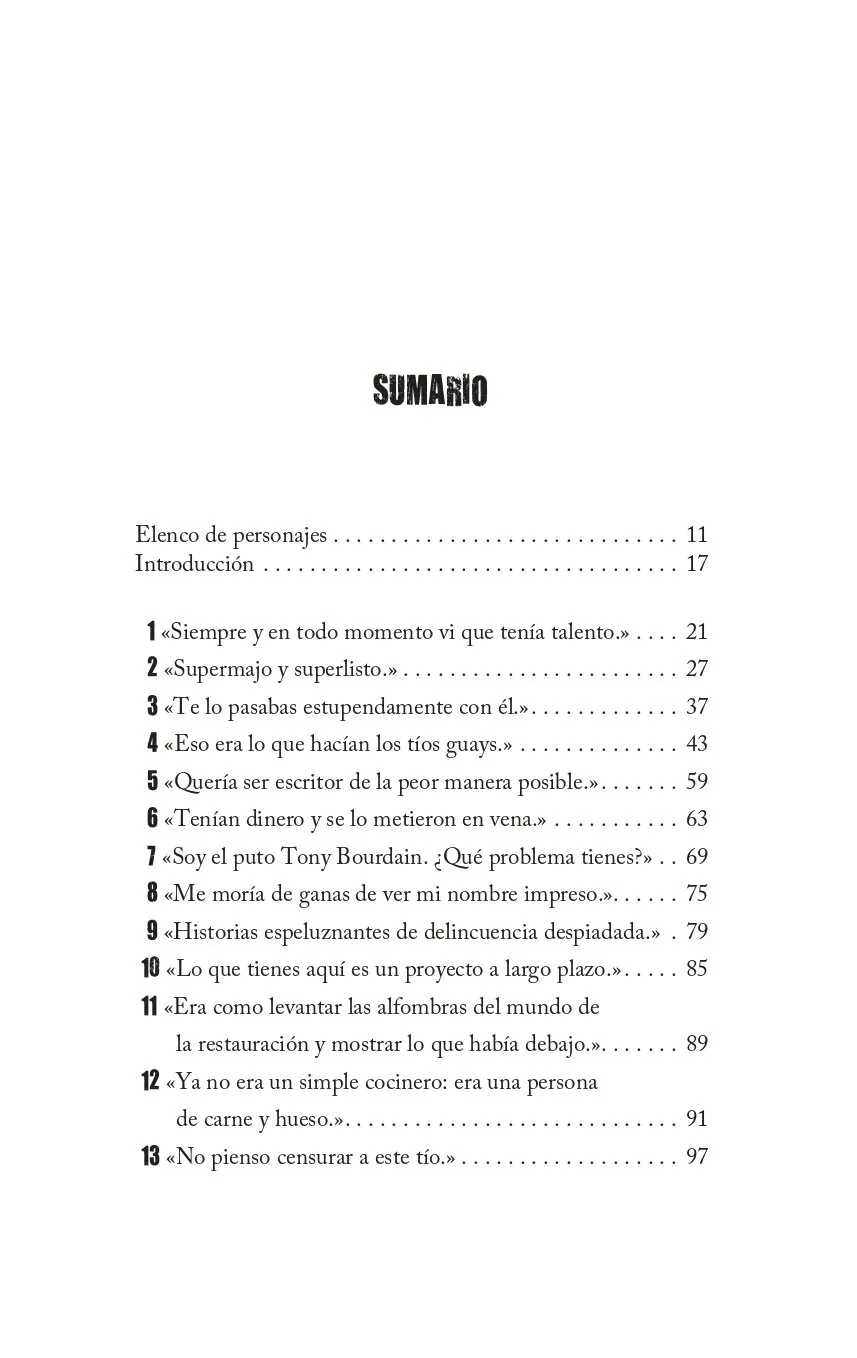 Sumario del libro Bourdain La biografía oral definitiva