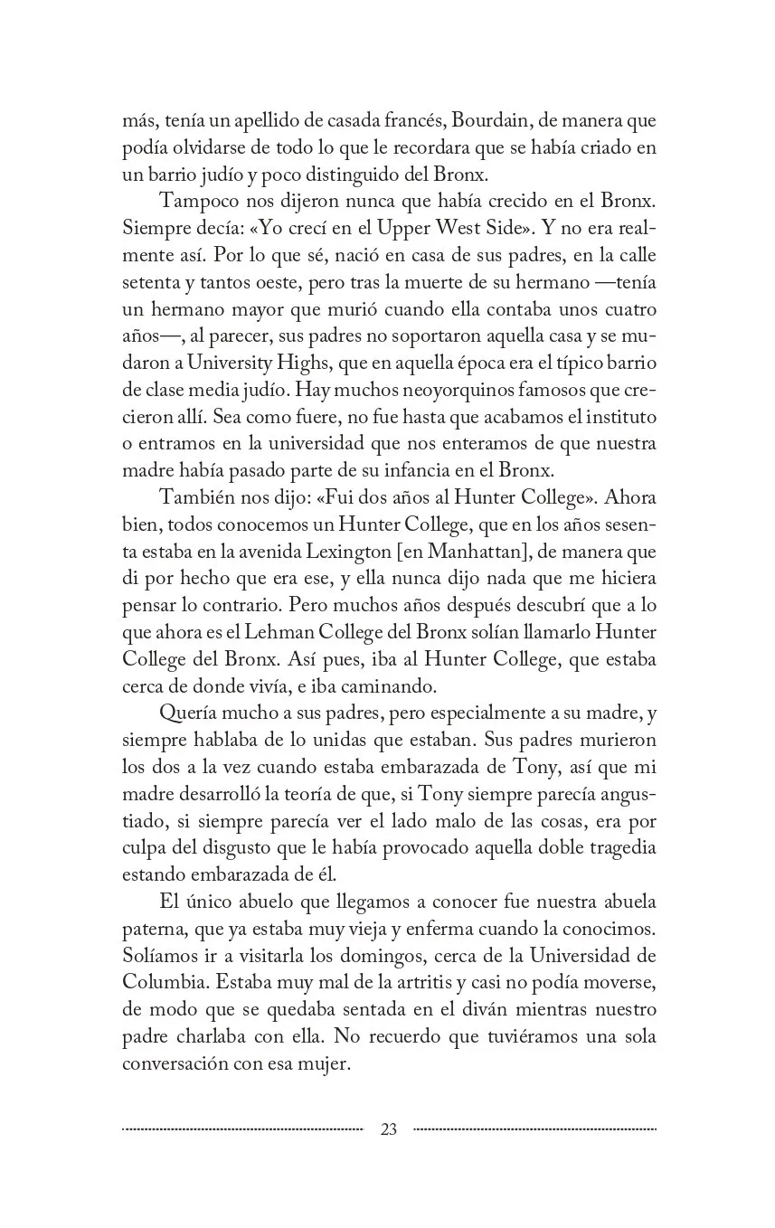 Hoja del libro Bourdain La biografía oral definitiva