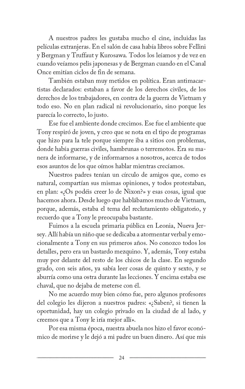 Hoja del libro Bourdain La biografía oral definitiva