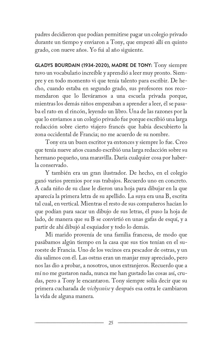 Hoja del libro Bourdain La biografía oral definitiva