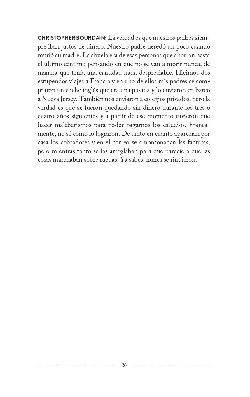 Hoja del libro Bourdain La biografía oral definitiva