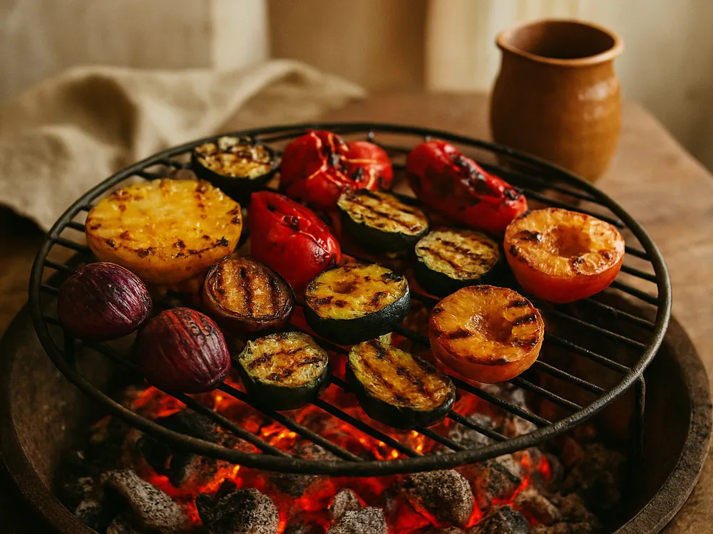 Fuego verde: frutas y verduras asadas al fuego, cocina al aire libre