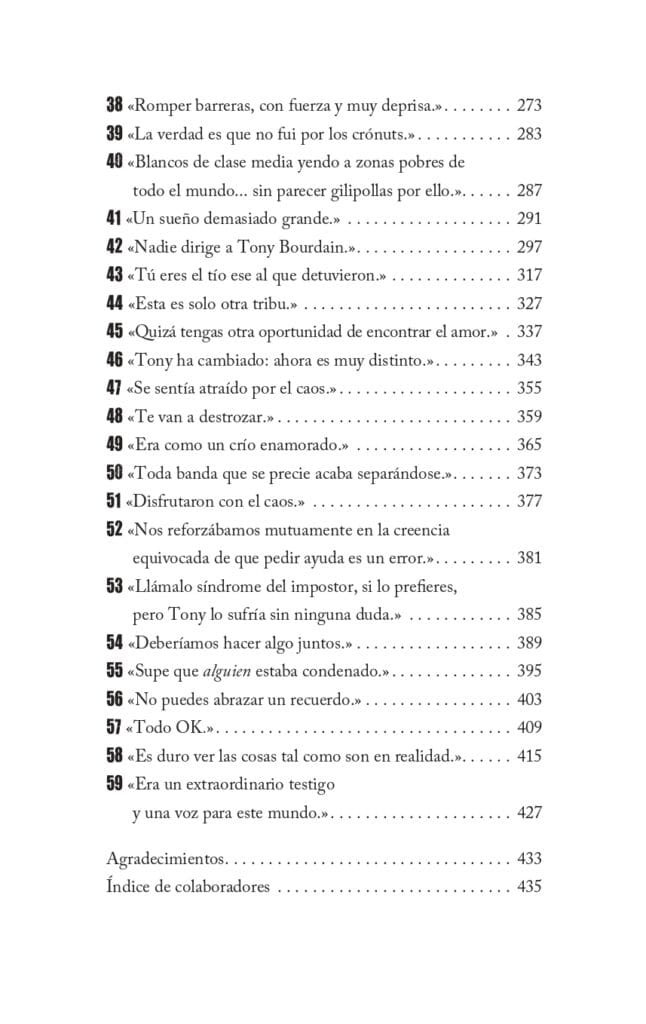 Sumario del libro Bourdain La biografía oral definitiva